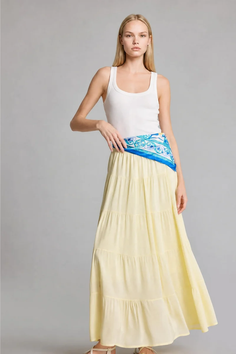 ديفاكتو Crinkle Fabric Cotton Lined Normal Waist Maxi Skirt