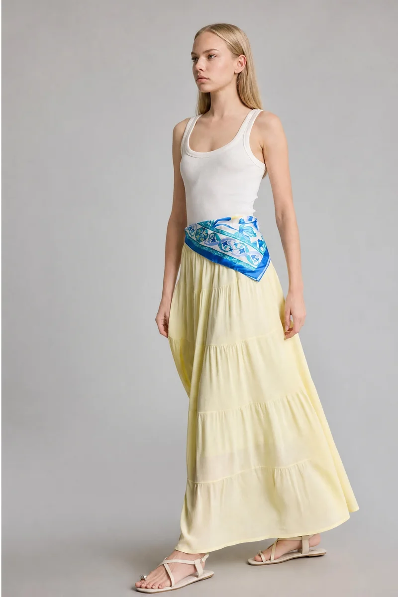 ديفاكتو Crinkle Fabric Cotton Lined Normal Waist Maxi Skirt
