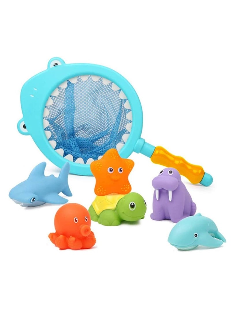 Raxoom 7Pcs Baby Bath Toys, Scoop Net Fish Pool Toys With Spray, Sounds, Color Changing Toddler Bathtub Toys - Image 1