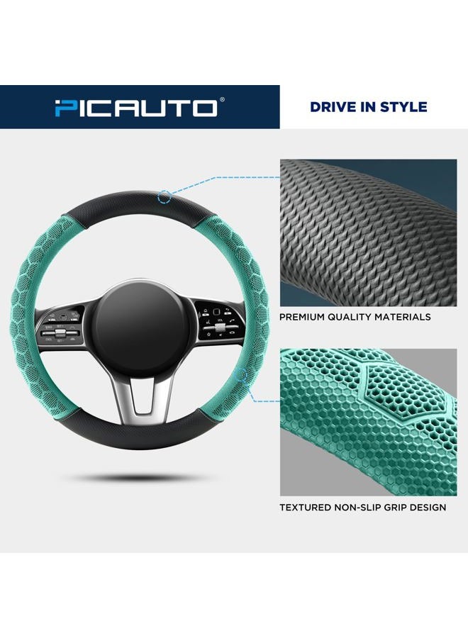 PIC AUTO Massage Steering Wheel Cover, Breathable Mint Football Pattern Material Spliced Leather Car Wheel Protector, Car Interior Accessories, Universal Fit 14.5"-15.5" for Cars, Trucks, Van, SUV - Image 4