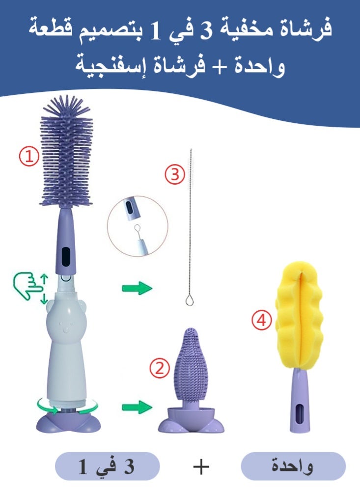 BBMORE 4-in-1 Silicone Baby Bottle Brush and Replace Sponge Brush Head with Stand – Bottle Cleaning Brushes Straw Brush Set BPA-Free Cleaning Kit for Bottles, Nipples , Cups and Straws, Blue - Image 3