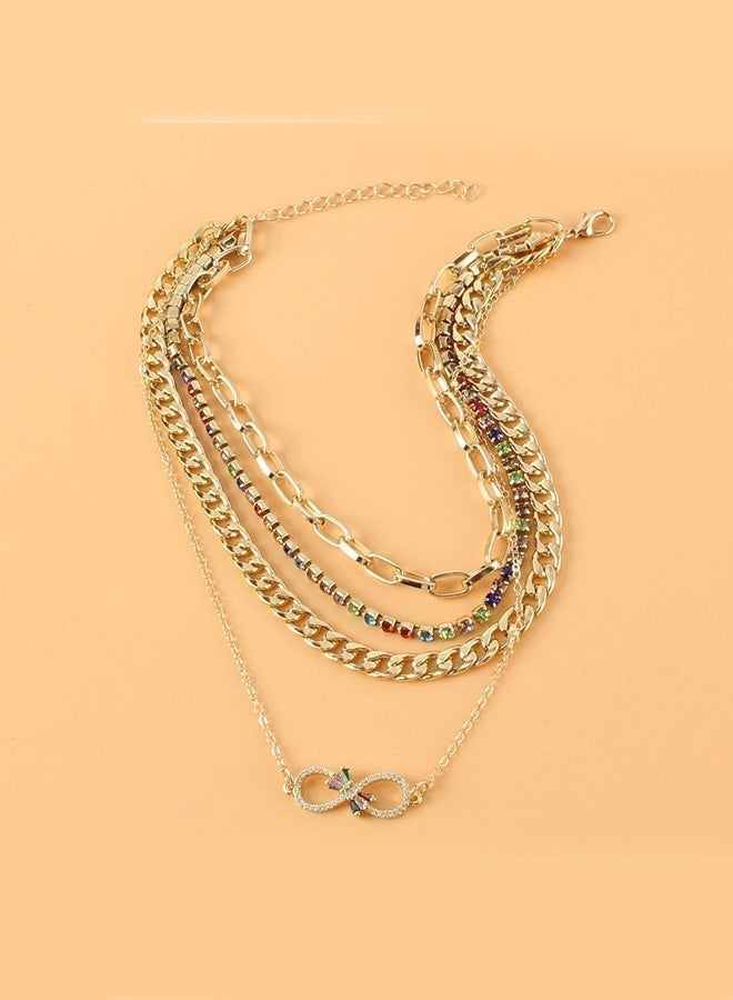 DAEVO Gold Plated 4-Layer Multi-Chain Necklace Set with Rainbow Crystal Infinity Pendant - Image 5