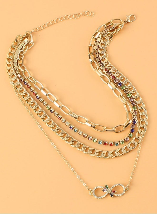 DAEVO Gold Plated 4-Layer Multi-Chain Necklace Set with Rainbow Crystal Infinity Pendant - Image 3