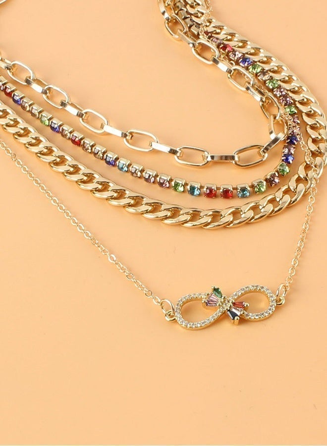 DAEVO Gold Plated 4-Layer Multi-Chain Necklace Set with Rainbow Crystal Infinity Pendant - Image 4