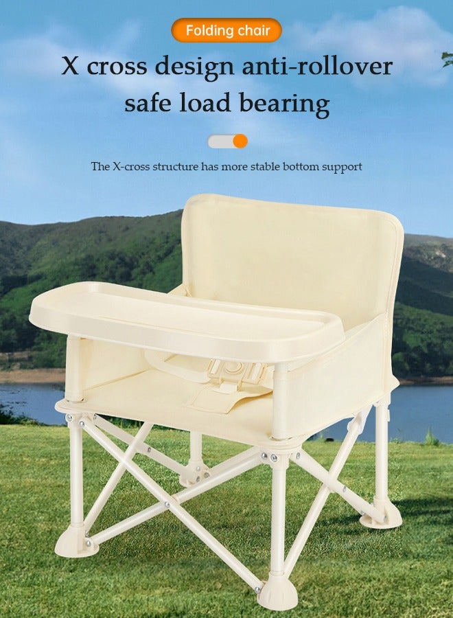 DUNISO Baby Travel Booster Seat, compact toddler feeding chair, portable children's dining chair，with detachable tray and seat belt, suitable for indoor and outdoor use, camping, beach, lawn use，beige - Image 3