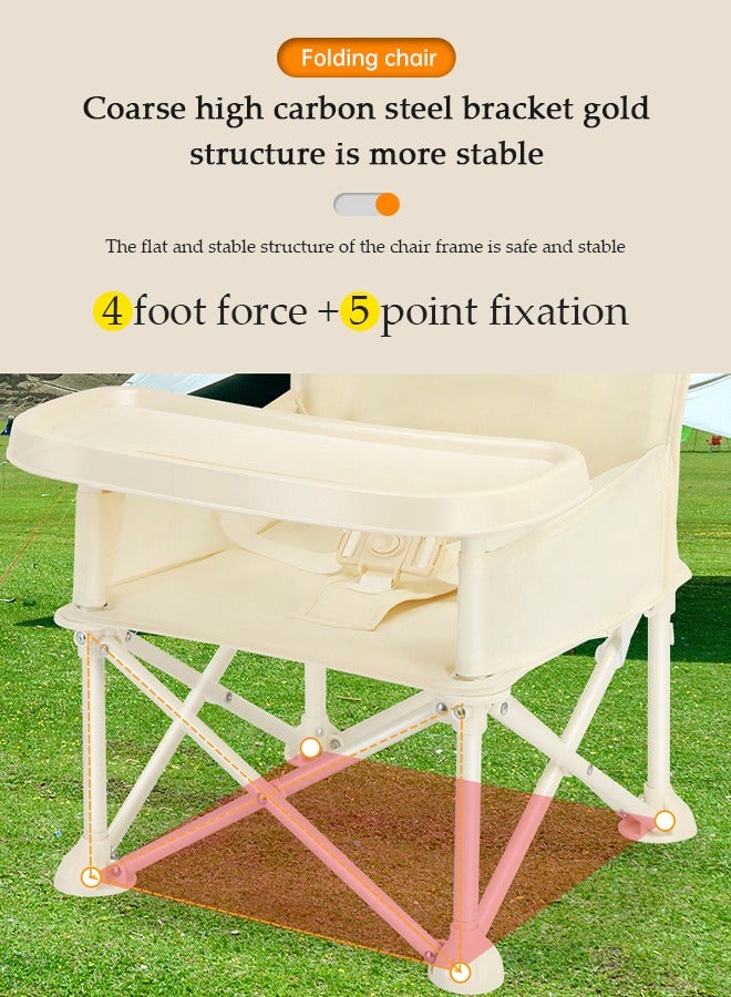 DUNISO Baby Travel Booster Seat, compact toddler feeding chair, portable children's dining chair，with detachable tray and seat belt, suitable for indoor and outdoor use, camping, beach, lawn use，beige - Image 2