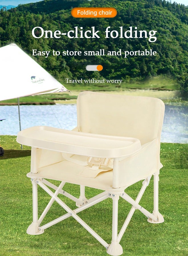 DUNISO Baby Travel Booster Seat, compact toddler feeding chair, portable children's dining chair，with detachable tray and seat belt, suitable for indoor and outdoor use, camping, beach, lawn use，beige - Image 5