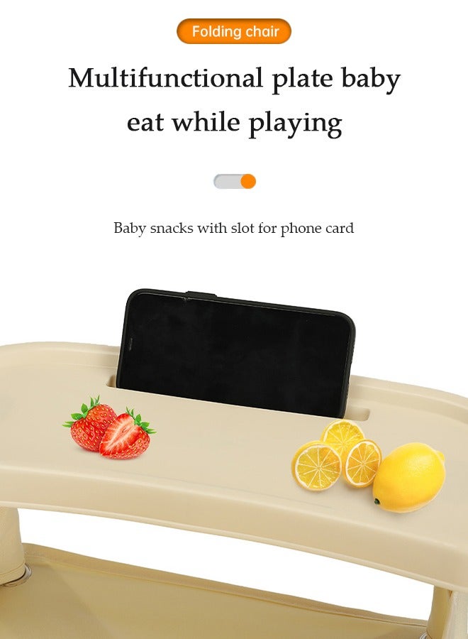 DUNISO Baby Travel Booster Seat, compact toddler feeding chair, portable children's dining chair，with detachable tray and seat belt, suitable for indoor and outdoor use, camping, beach, lawn use，beige - Image 4