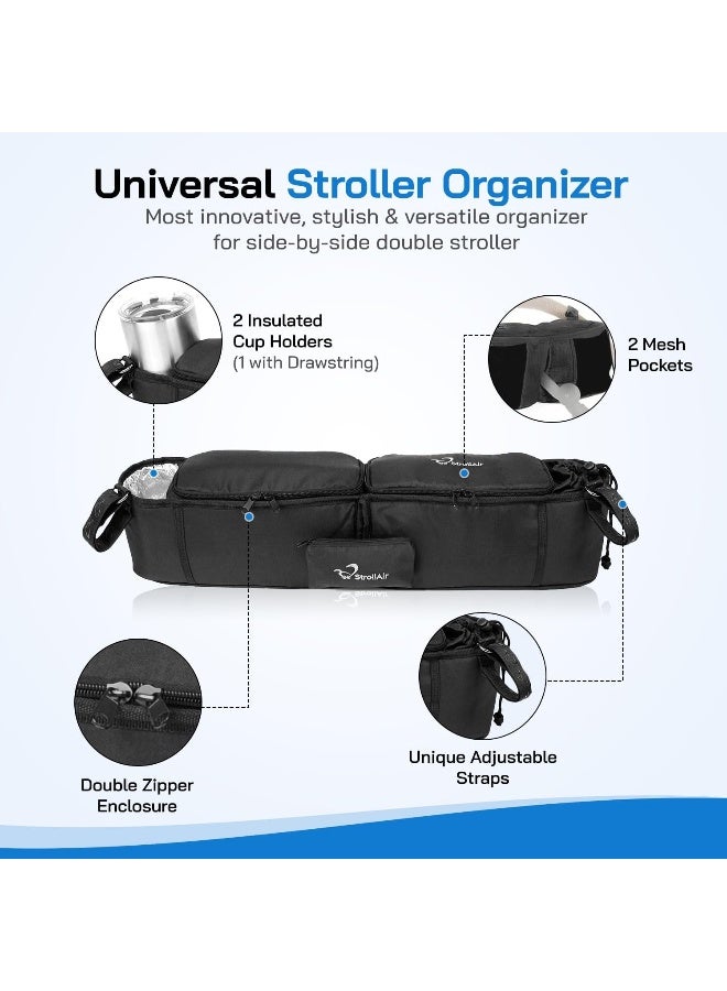 StrollAir - Universal Best Double Parent Stroller Organizer Caddy Insulated Cup Holder Console - Image 2