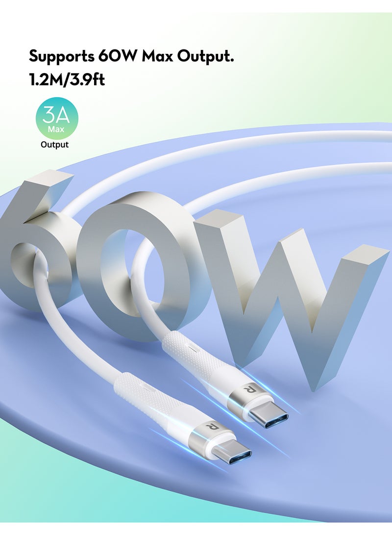 RAVPOWER 60W Silicone C-C Cable 1.2M White - Image 2