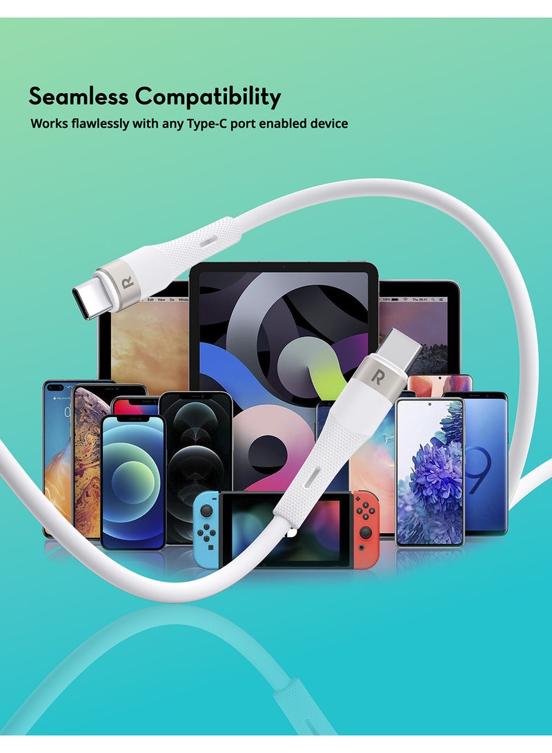 RAVPOWER 60W Silicone C-C Cable 1.2M White - Image 4