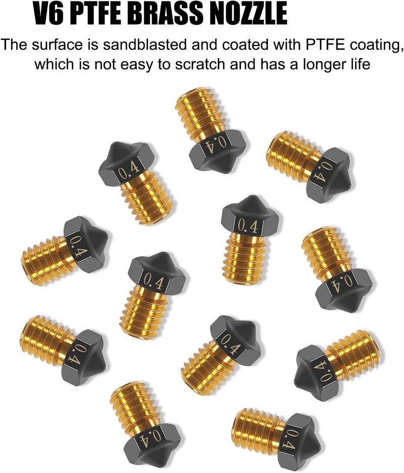 AITIAO 12pcs Upgrade V5 V6 3D Printer Brass Nozzle 0.4mm PTFE Coated Nozzles Non-Stick PLA Extruder Print Head Nozzle for 1.75mm Ender3 Pro CR10/S Hotend - Image 3