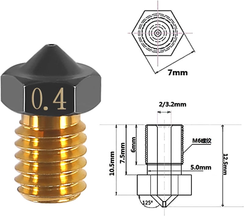 AITIAO 12pcs Upgrade V5 V6 3D Printer Brass Nozzle 0.4mm PTFE Coated Nozzles Non-Stick PLA Extruder Print Head Nozzle for 1.75mm Ender3 Pro CR10/S Hotend - Image 2