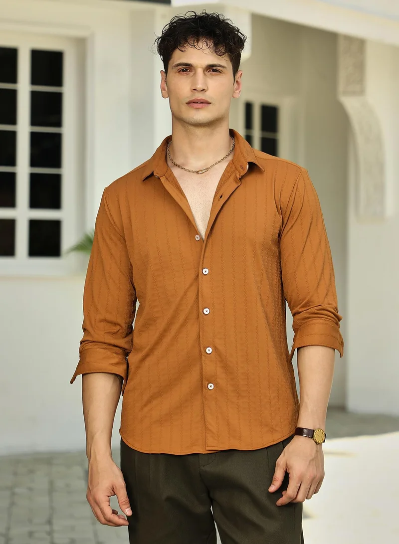 كامبوس سوترا قميص رجالي بنقشة حلزونية باللون البني النحاسي