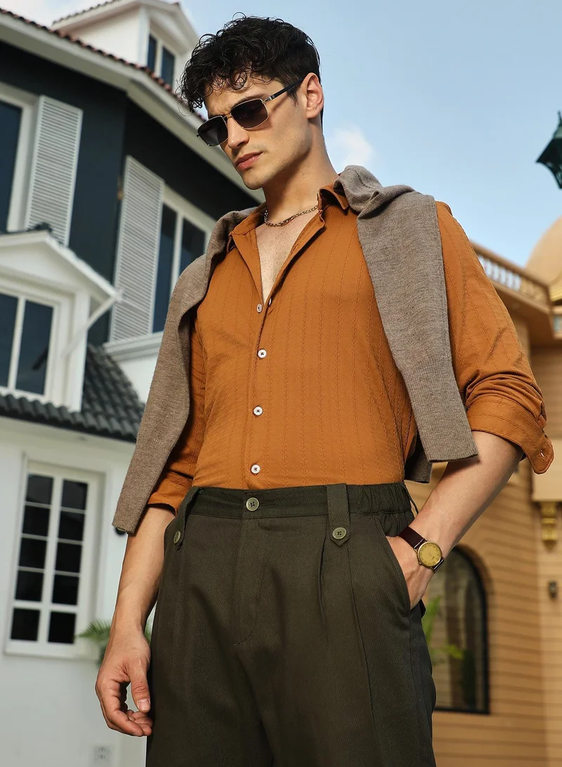 كامبوس سوترا قميص رجالي بنقشة حلزونية باللون البني النحاسي