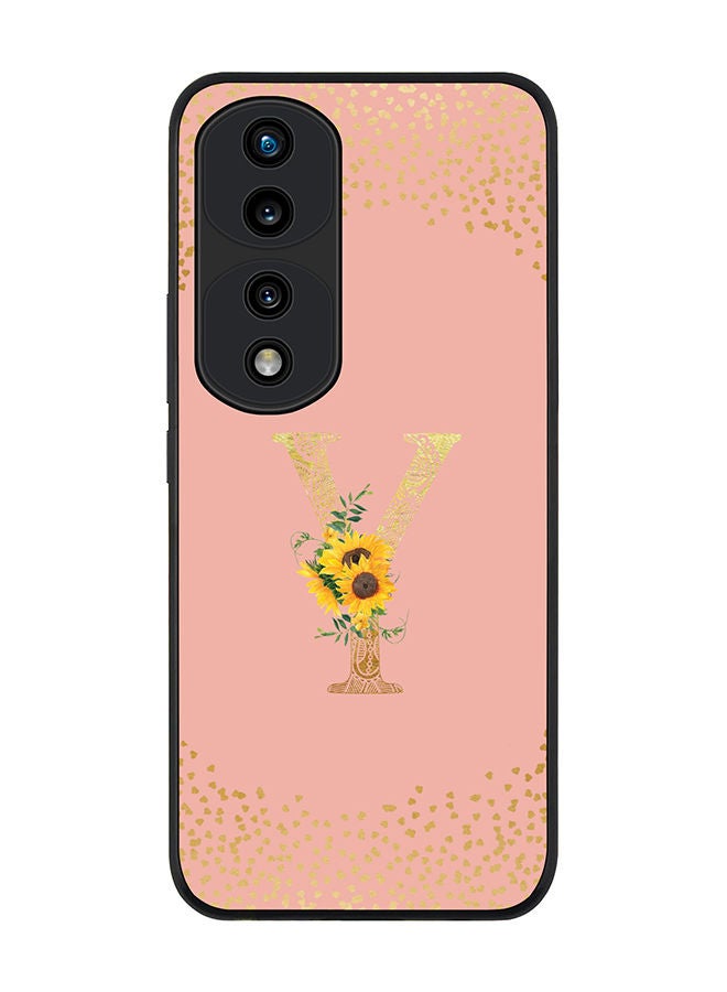 Stylizedd Rugged Black edge case for Honor 70 Pro Slim fit Soft Case Flexible Rubber Edges Anti Drop TPU Gel Thin Cover - Custom Monogram Initial Letter Floral Pattern Alphabet - Y (Rose Pink ) - Image 1