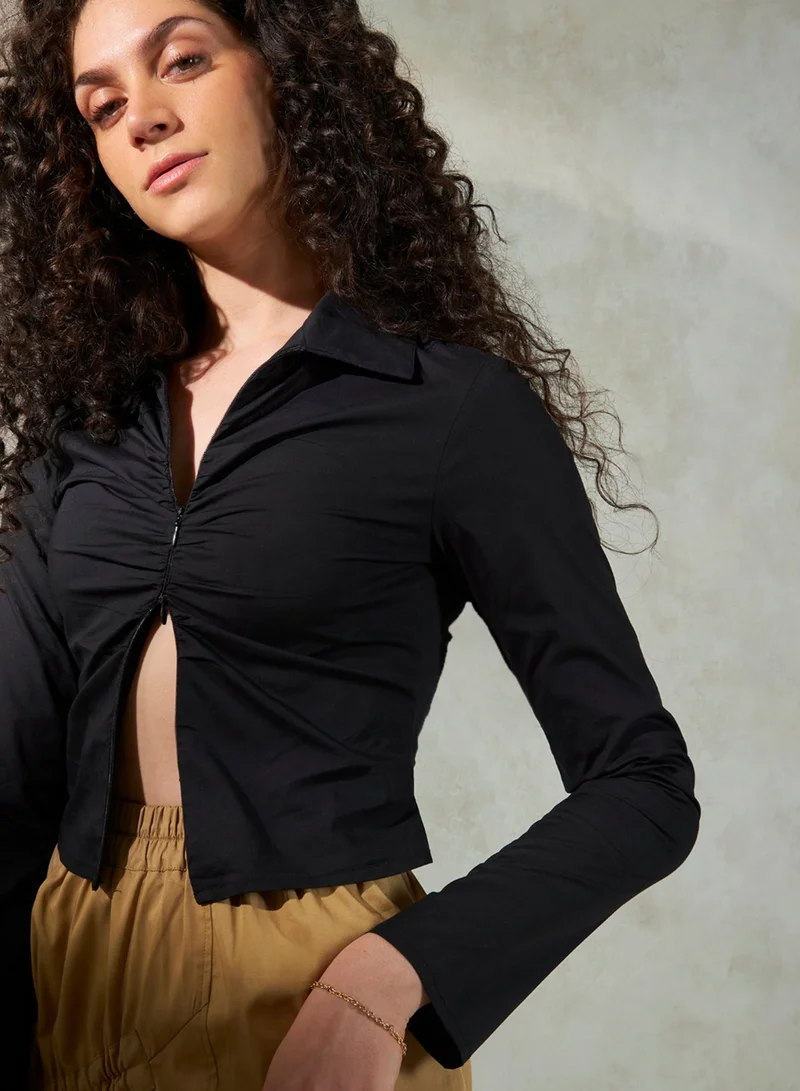 Virgio VIRGIO 100% Cotton Ruched Crop Shirt