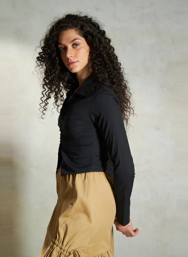 Virgio VIRGIO 100% Cotton Ruched Crop Shirt