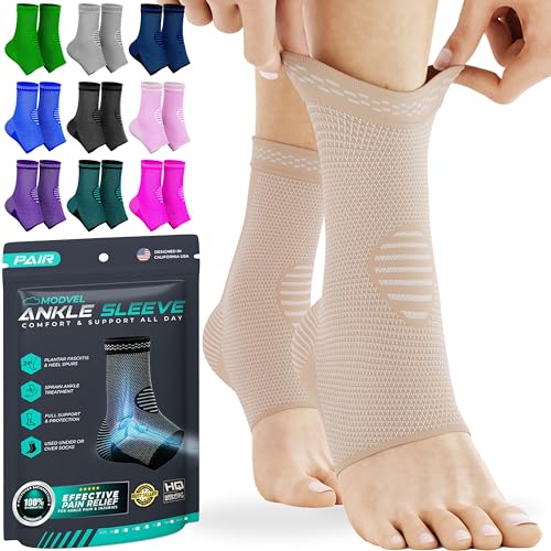 Modvel Foot Ankle Brace Socks for Sprained Ankle Compression Sleeve Plantar Fasciitis Relief Brace Foot Support for pain Women Men Tendonitis Arthritis Feet Sleeve Stabilizing Ankles Wrap