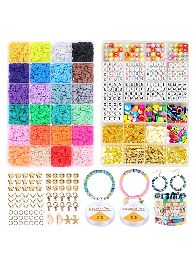 7200pcs Clay Beads, Clay Beads for Jewelry Making, Flat Beads with Round Beads and Letter Beads for Bracelet Making, Polymer Kai Beads for Jewelry Making, Chain and Crafts, Heishi Beads - Image 1