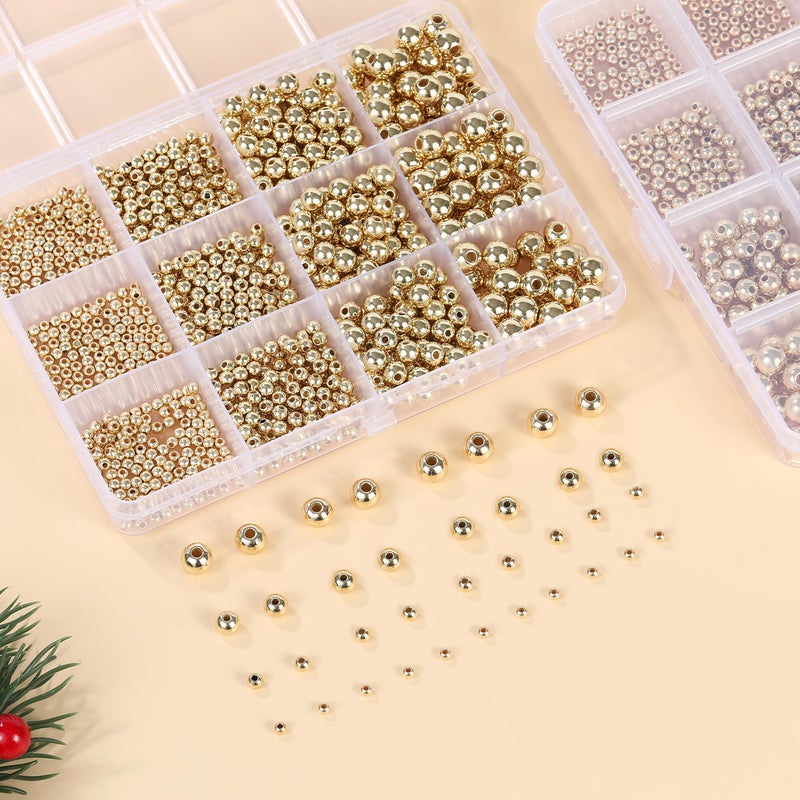 Monigte 1100 Pcs Smooth Round Beads - 3/4/6/8mm Gold Spacer Loose Ball Bead Kits for Bracelet Jewelry Making - Image 3