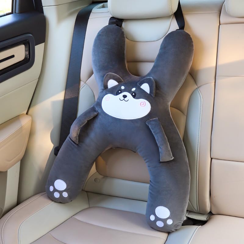 WASTROYAL Car Pillow for Travel – Animal-Themed Car Seat Cushion with Safety Belt Protector – 4 Cute Styles: Pig, Dog, Rabbit, Panda (Dog) - Image 1