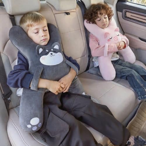 WASTROYAL Car Pillow for Travel – Animal-Themed Car Seat Cushion with Safety Belt Protector – 4 Cute Styles: Pig, Dog, Rabbit, Panda (Dog) - Image 2