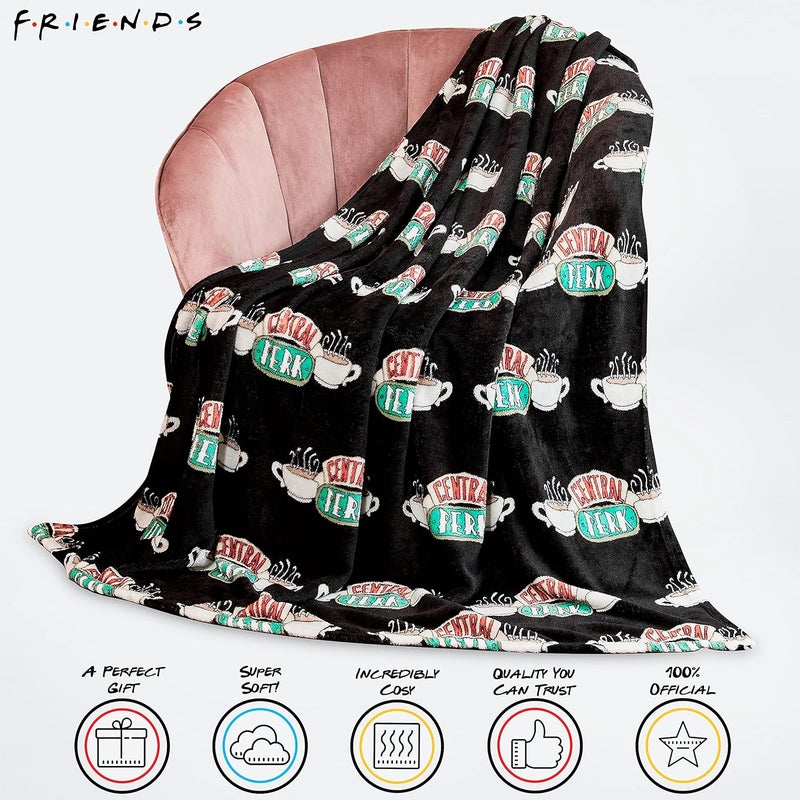 Friends TV Show Fleece Blanket, Super Soft Central Perk Blankets Throws, Warm And Cuddly Official Show Merchandise For Home (Black) - Image 2