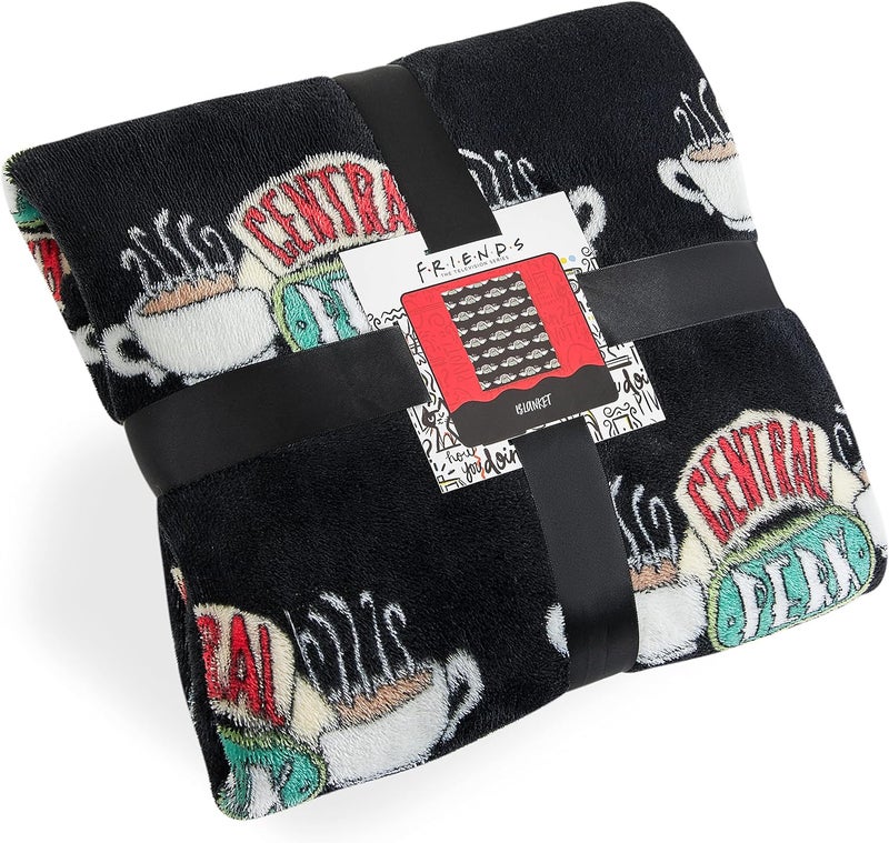 Friends TV Show Fleece Blanket, Super Soft Central Perk Blankets Throws, Warm And Cuddly Official Show Merchandise For Home (Black) - Image 1