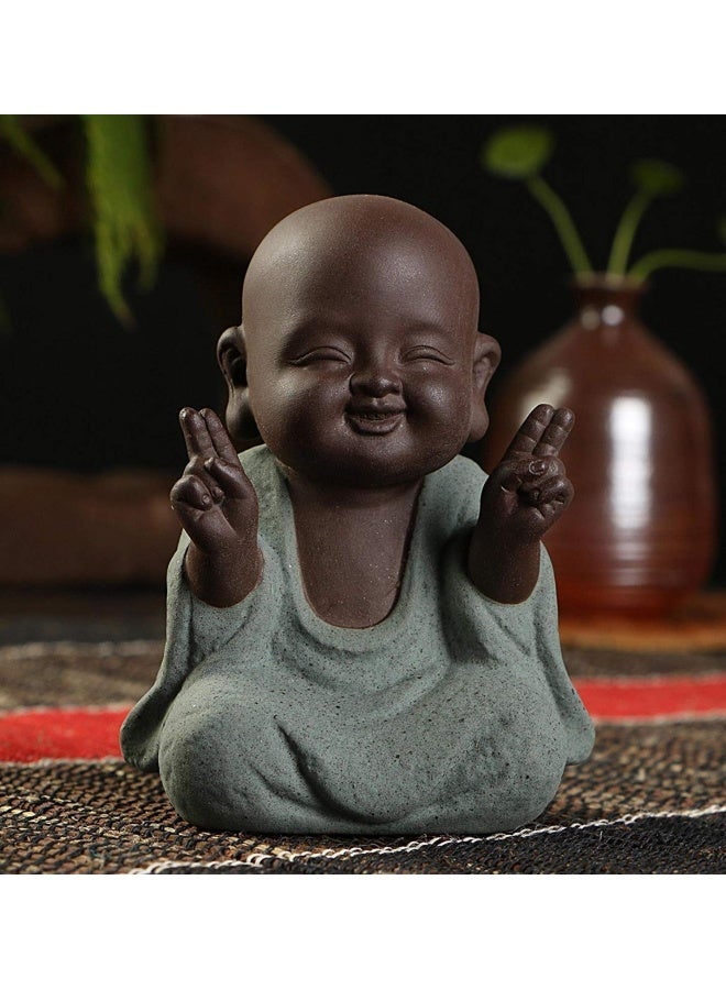 Kingzhuo Ceramic Tiny Cute Buddha Statue Monk Figurine Creative Baby Buddha Crafts Adorable Ornaments Classic Delicate Ceramic Arts and Crafts Small (7 x 10 CM) (Green) - Image 2