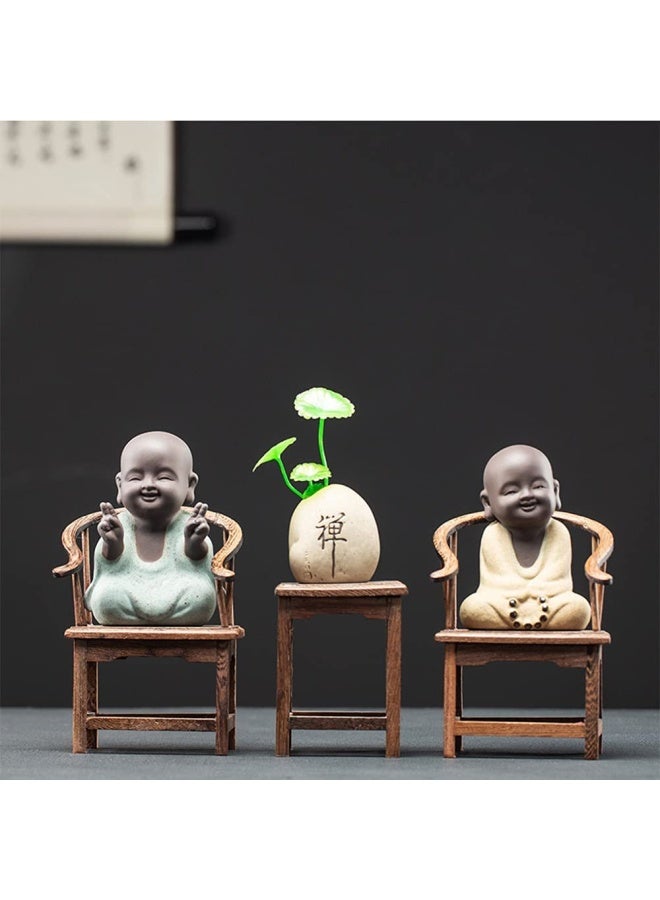 Kingzhuo Ceramic Tiny Cute Buddha Statue Monk Figurine Creative Baby Buddha Crafts Adorable Ornaments Classic Delicate Ceramic Arts and Crafts Small (7 x 10 CM) (Green) - Image 4