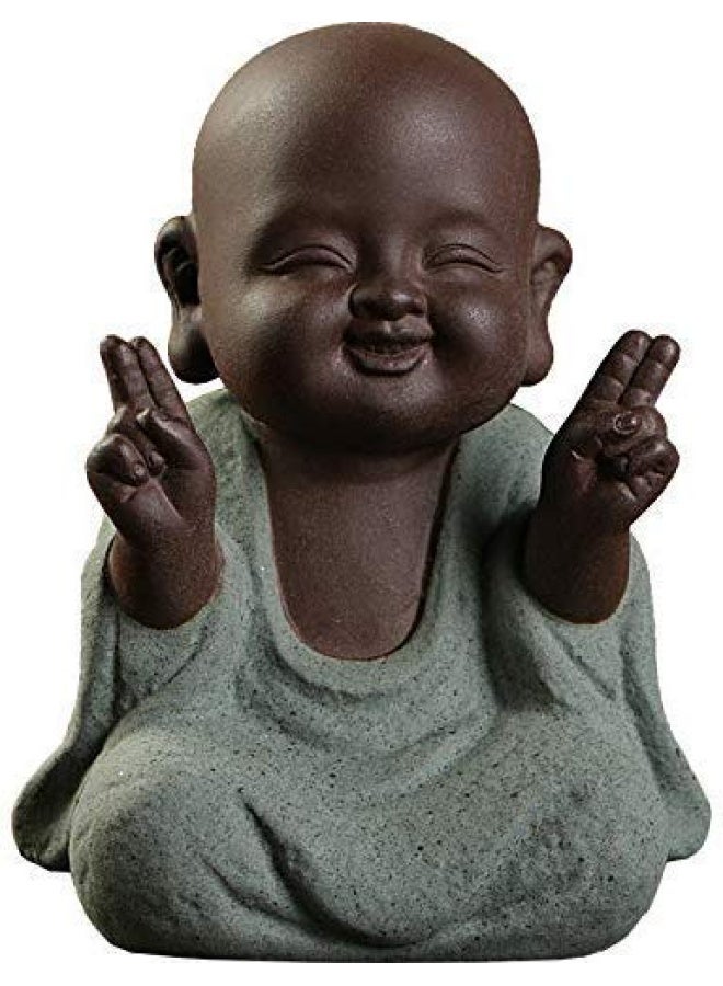 Kingzhuo Ceramic Tiny Cute Buddha Statue Monk Figurine Creative Baby Buddha Crafts Adorable Ornaments Classic Delicate Ceramic Arts and Crafts Small (7 x 10 CM) (Green) - Image 1
