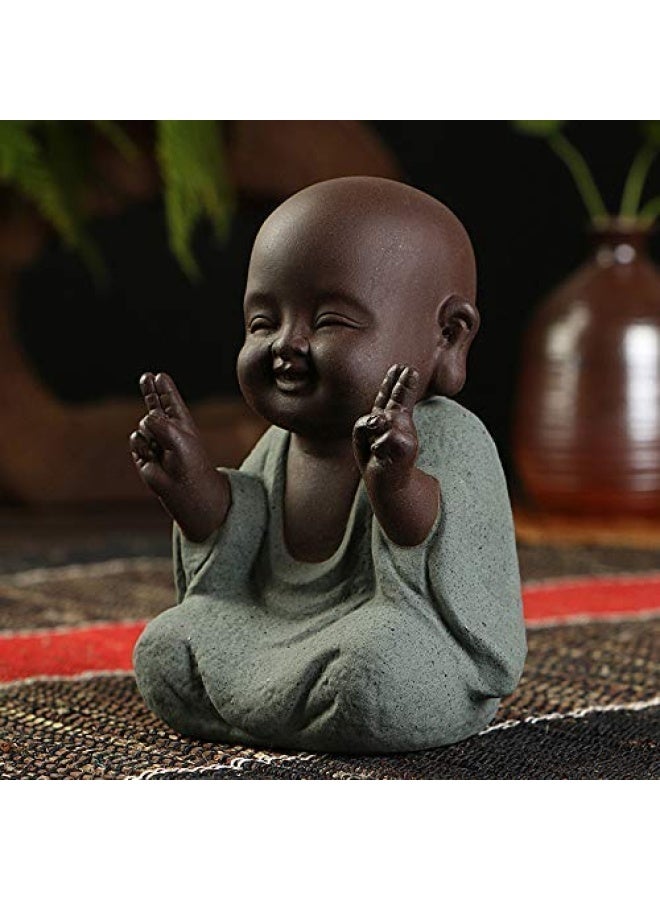 Kingzhuo Ceramic Tiny Cute Buddha Statue Monk Figurine Creative Baby Buddha Crafts Adorable Ornaments Classic Delicate Ceramic Arts and Crafts Small (7 x 10 CM) (Green) - Image 3