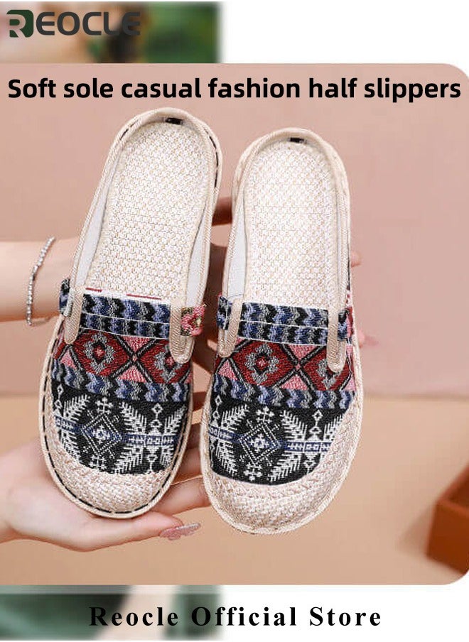 REOCLE Women's Round Toe Casual Walking Mule Shoes Household Canvas Slippers Old Beijing Shoes Embroidered Shoes Kung Fu Tai Chi Shoes  - Image 4