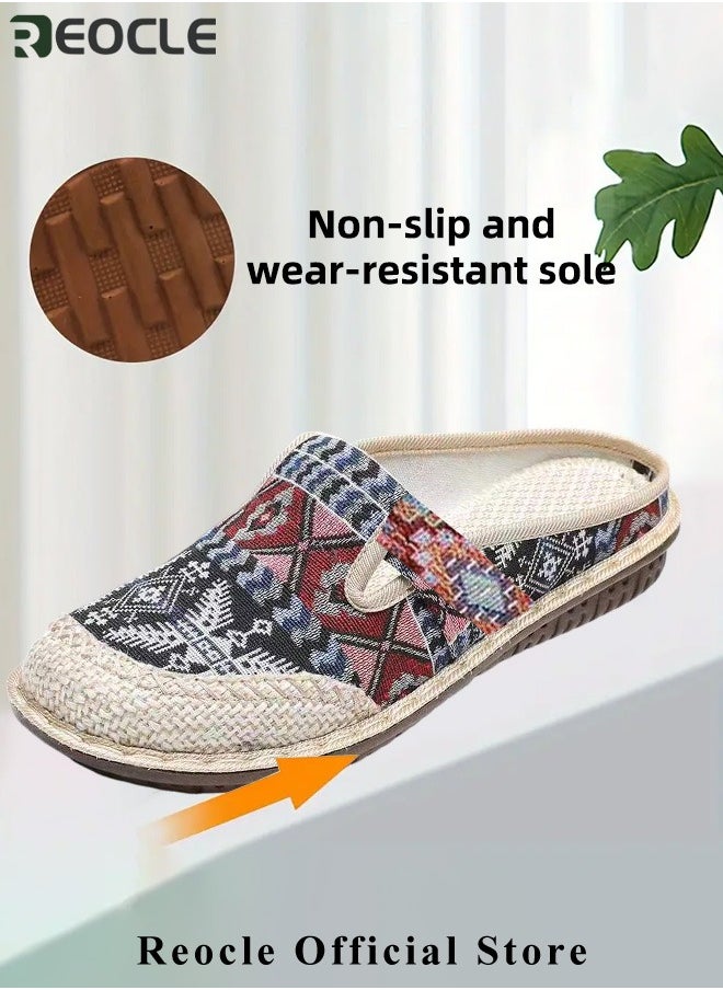 REOCLE Women's Round Toe Casual Walking Mule Shoes Household Canvas Slippers Old Beijing Shoes Embroidered Shoes Kung Fu Tai Chi Shoes  - Image 3