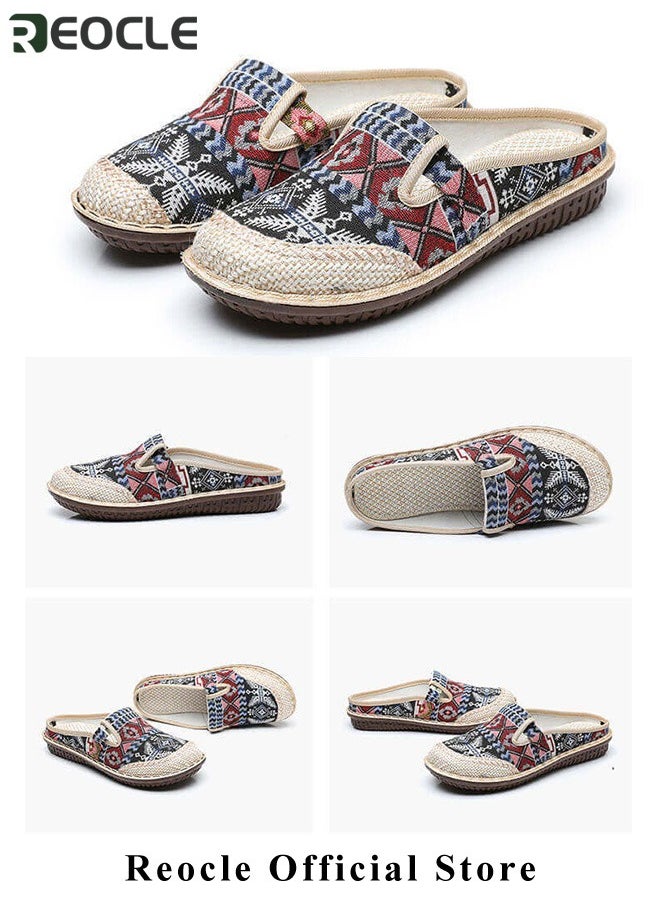 REOCLE Women's Round Toe Casual Walking Mule Shoes Household Canvas Slippers Old Beijing Shoes Embroidered Shoes Kung Fu Tai Chi Shoes  - Image 5
