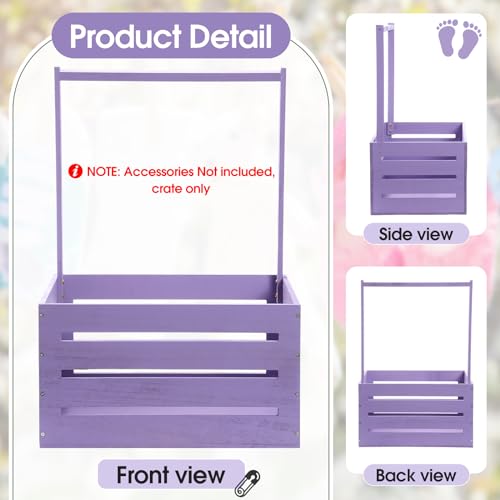 Suzile Wooden Baby Shower Crate Closet Wood Basket for Gifts with Handle Boy Girl Clothes Gender Reveal Storage Box for Newborn New ParentPurple - Image 3