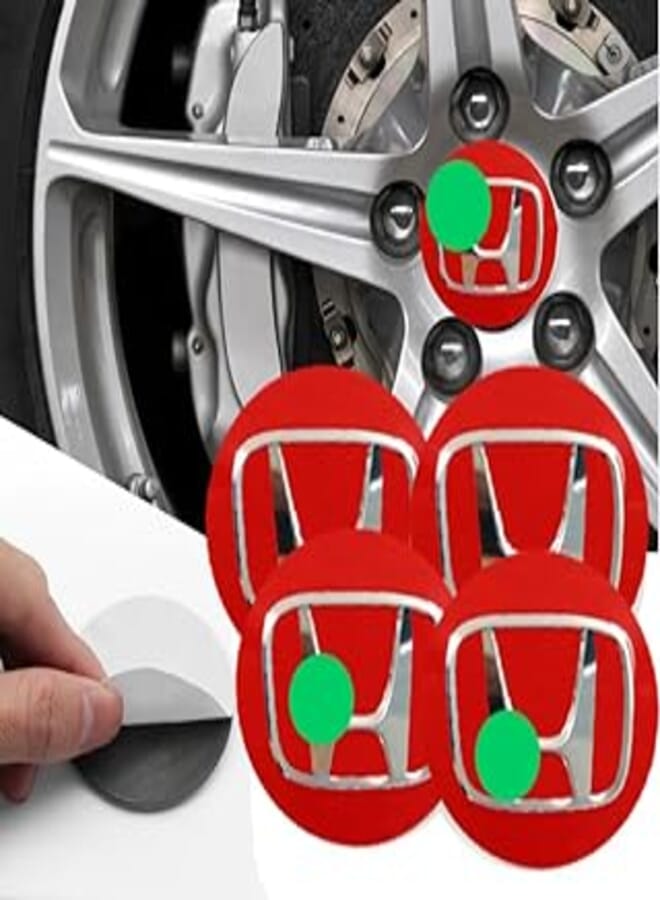 Generic KaberTrade 3D Car Wheel Hub Hub Cover Kit - 4 Pieces Paste 56mm - Compatible with Honda Red - KaberTrade 