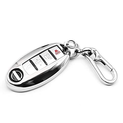 INFIPAR Fit for Nissan Z GT-R Kicks Leaf Altima Armada Maxima Murano Pathfinder Rogue Sentra Titan Versa Frontier TITAN XD Rogue Sport Infiniti QX80 Key Fob Cover Case Shell Holder Accessories, Silver - Image 1
