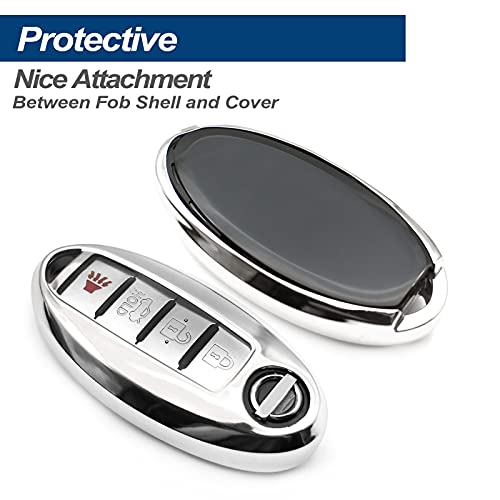 INFIPAR Fit for Nissan Z GT-R Kicks Leaf Altima Armada Maxima Murano Pathfinder Rogue Sentra Titan Versa Frontier TITAN XD Rogue Sport Infiniti QX80 Key Fob Cover Case Shell Holder Accessories, Silver - Image 3