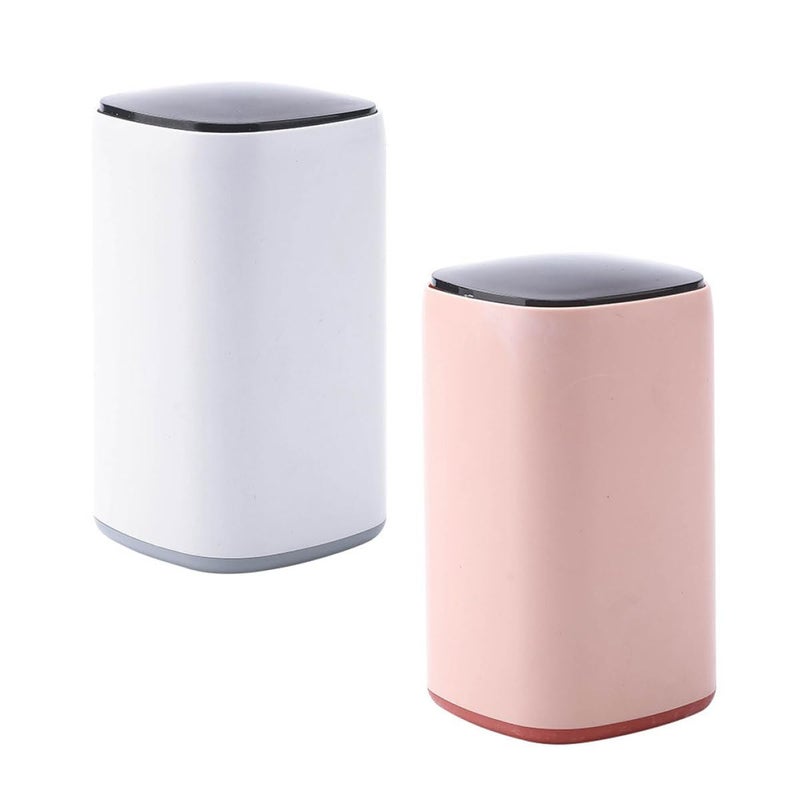 Automatic Press Toothpick Case And Cotton Swab Storage Box 2Pcs White Gray Pink Purple - Image 2
