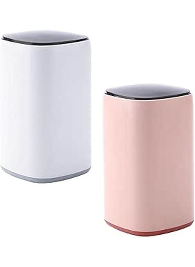 Automatic Press Toothpick Case And Cotton Swab Storage Box 2Pcs White Gray Pink Purple - Image 1