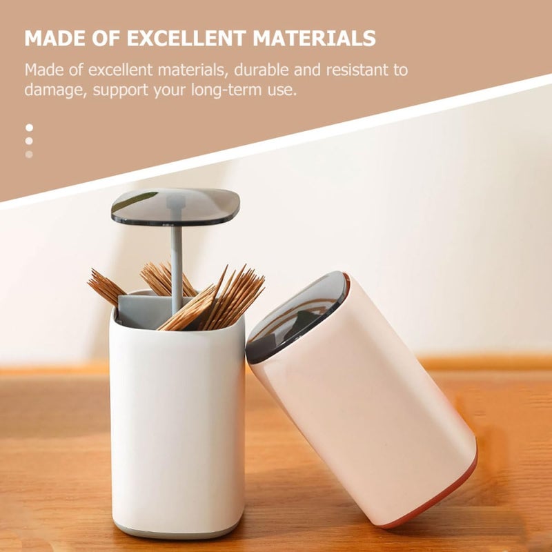 Automatic Press Toothpick Case And Cotton Swab Storage Box 2Pcs White Gray Pink Purple - Image 5