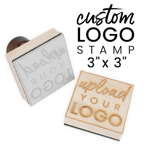 ExcelMark Custom Logo Stamp - Personalized Wood Rubber Stamp - Upload Your Own Image (3"x3") - Image 1