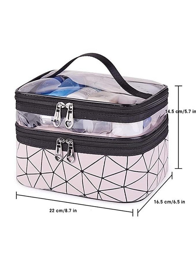 Dino's DINOS Transparent Makeup Bags Double Layer Travel Cosmetic Cases Make up Organizer Toiletry Bag with 2 Zipper for Women & Girl - Image 5