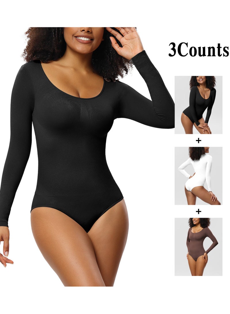 RedMapleTEK 3-PACK Postpartum Long-sleeved Seamless Bodycon Underwear Bottoming Shirt - Image 1