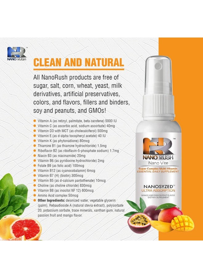 Super Complex Multivitamin Sublingual Spray With Nanotechnology For Immediate And Full Absorption Without Pills Mango And Passion Fruit Flavor.85 Fl Oz