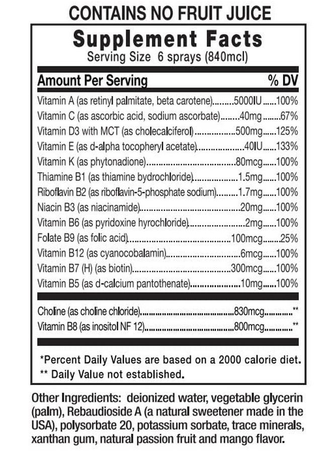 Super Complex Multivitamin Sublingual Spray With Nanotechnology For Immediate And Full Absorption Without Pills Mango And Passion Fruit Flavor.85 Fl Oz