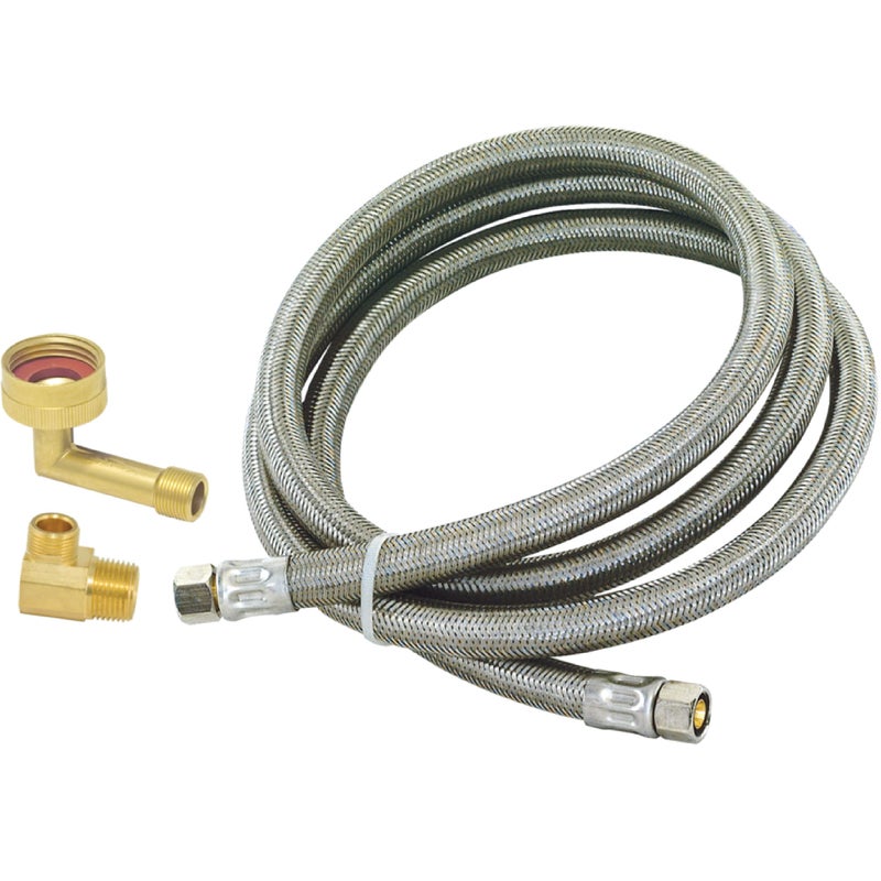 Eastman Eastman Dishwasher Installation Kit, 4 Foot Supply Line with 3/8 Inch Compression Ends, 3/8 Inch MIP Elbow and 3/4 Inch FHT Elbow, Braided Stainless Steel Dishwasher Connectors, 41037  - Image 1