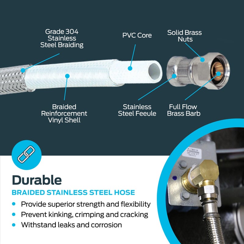 Eastman Eastman Dishwasher Installation Kit, 4 Foot Supply Line with 3/8 Inch Compression Ends, 3/8 Inch MIP Elbow and 3/4 Inch FHT Elbow, Braided Stainless Steel Dishwasher Connectors, 41037  - Image 5